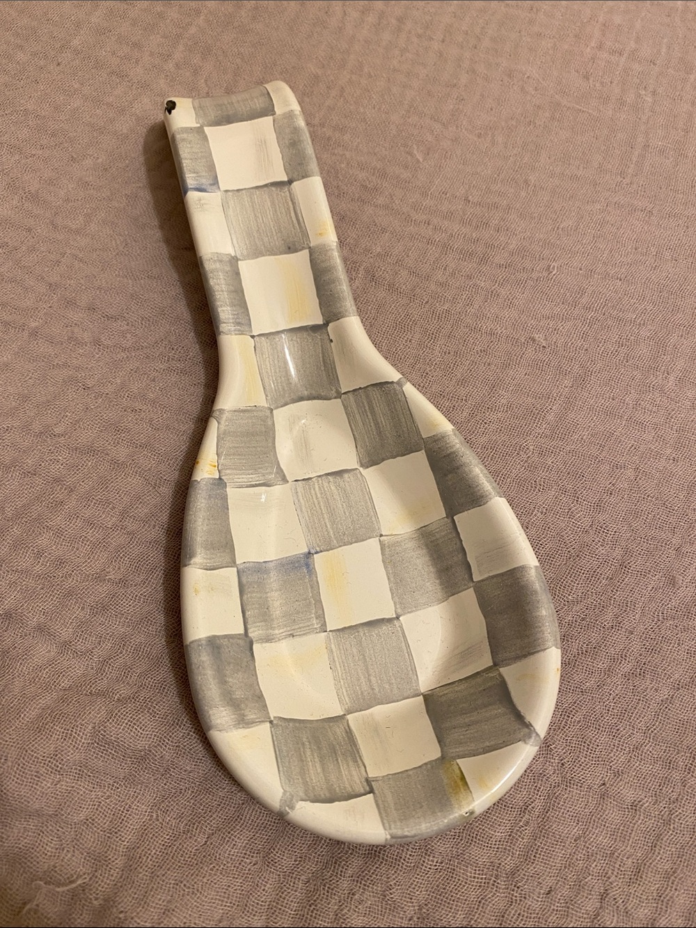 MacKenzie-Childs Gray & White Check Spoon Rest